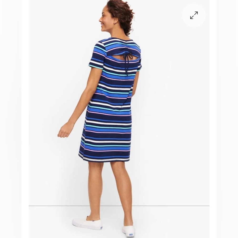 T by Talbots Ruched Drawstring‎ Back Striped Knee Length T-Shirt Dress 1X Plus - Picture 2 of 14